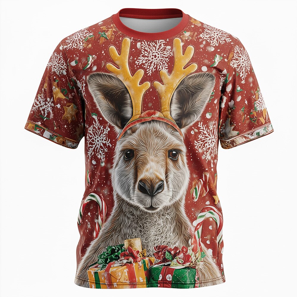 Men's Christmas Kangaroo Reindeer Holiday Tee