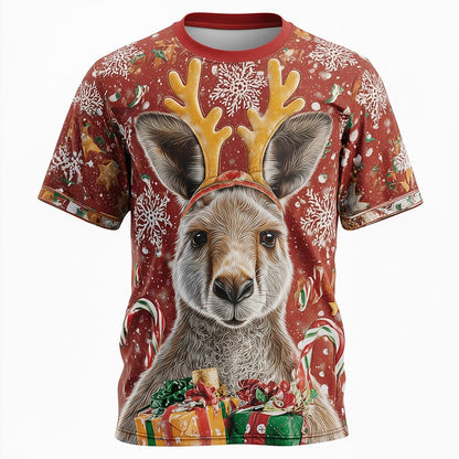 Men's Christmas Kangaroo Reindeer Holiday Tee
