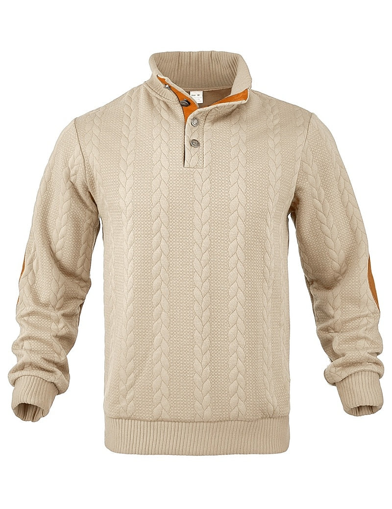 Jacquard Button Up Textured Sweatshirt
