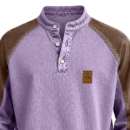 Colorblock Washed Cotton Henley Shirt