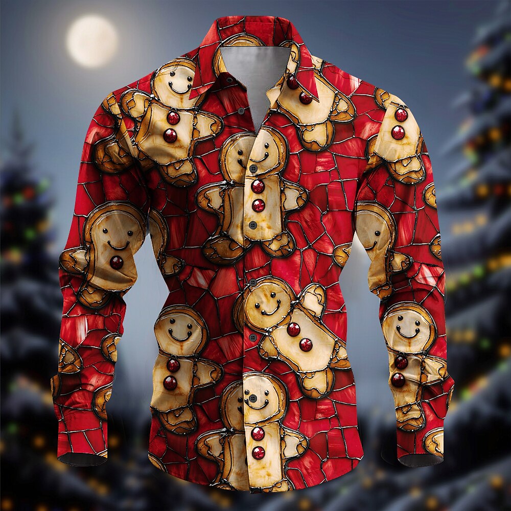 Men's Gingerbread Christmas Long Sleeve Button Shirt