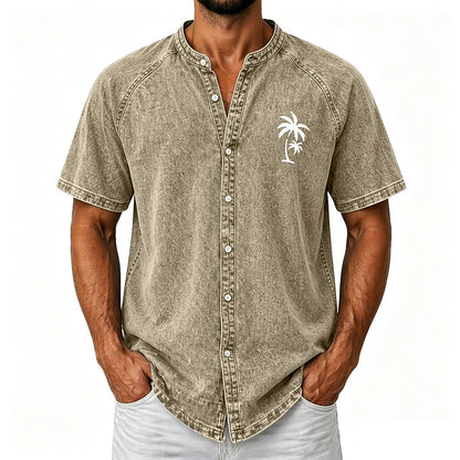 Broken-In Cotton Palm Tree Button Up Shirt