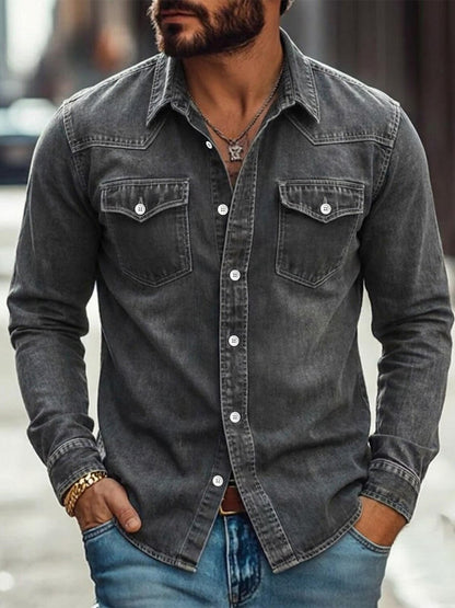 Vintage Washed Cotton Denim Work Shirt