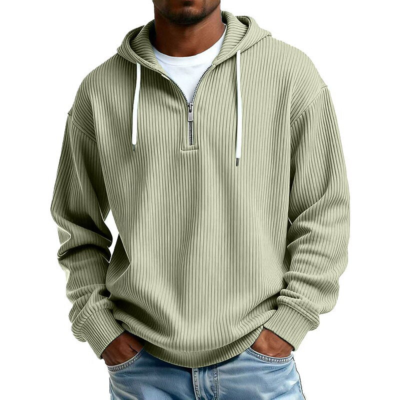 Textured Corduroy Quarter Zip Hoodie
