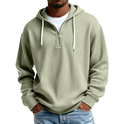 Textured Corduroy Quarter Zip Hoodie