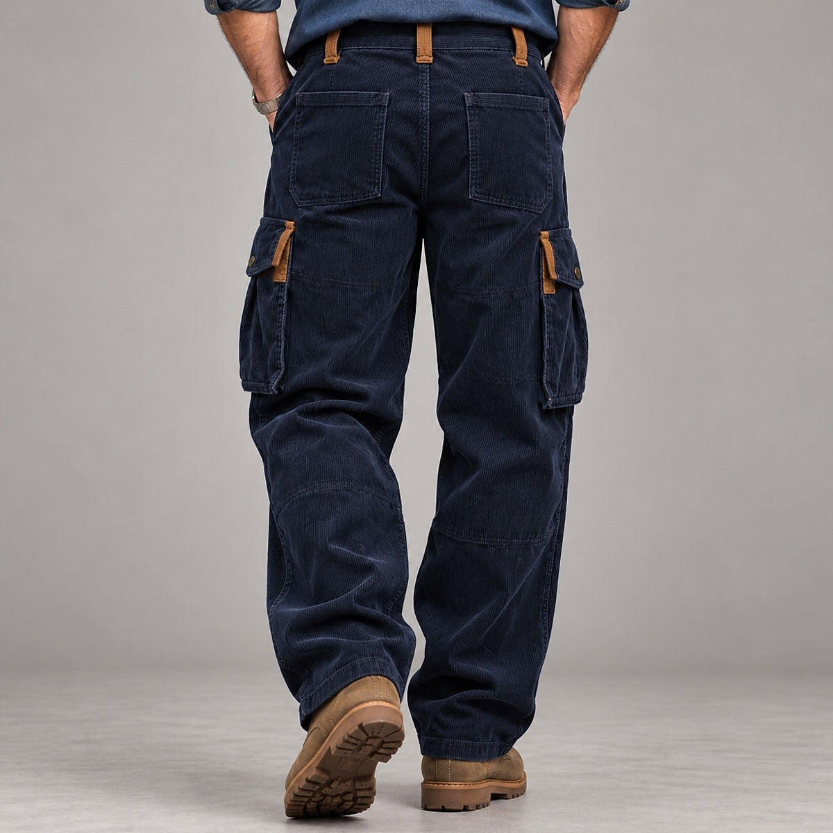 Textured Corduroy Cargo Pants With Pockets