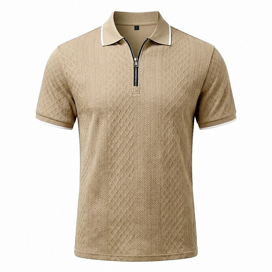 Zipper Textured Waffle Polo