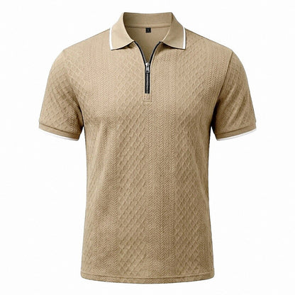 Zipper Textured Waffle Polo