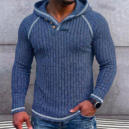Fleece Ribbed Knit Hooded Henley Shirt