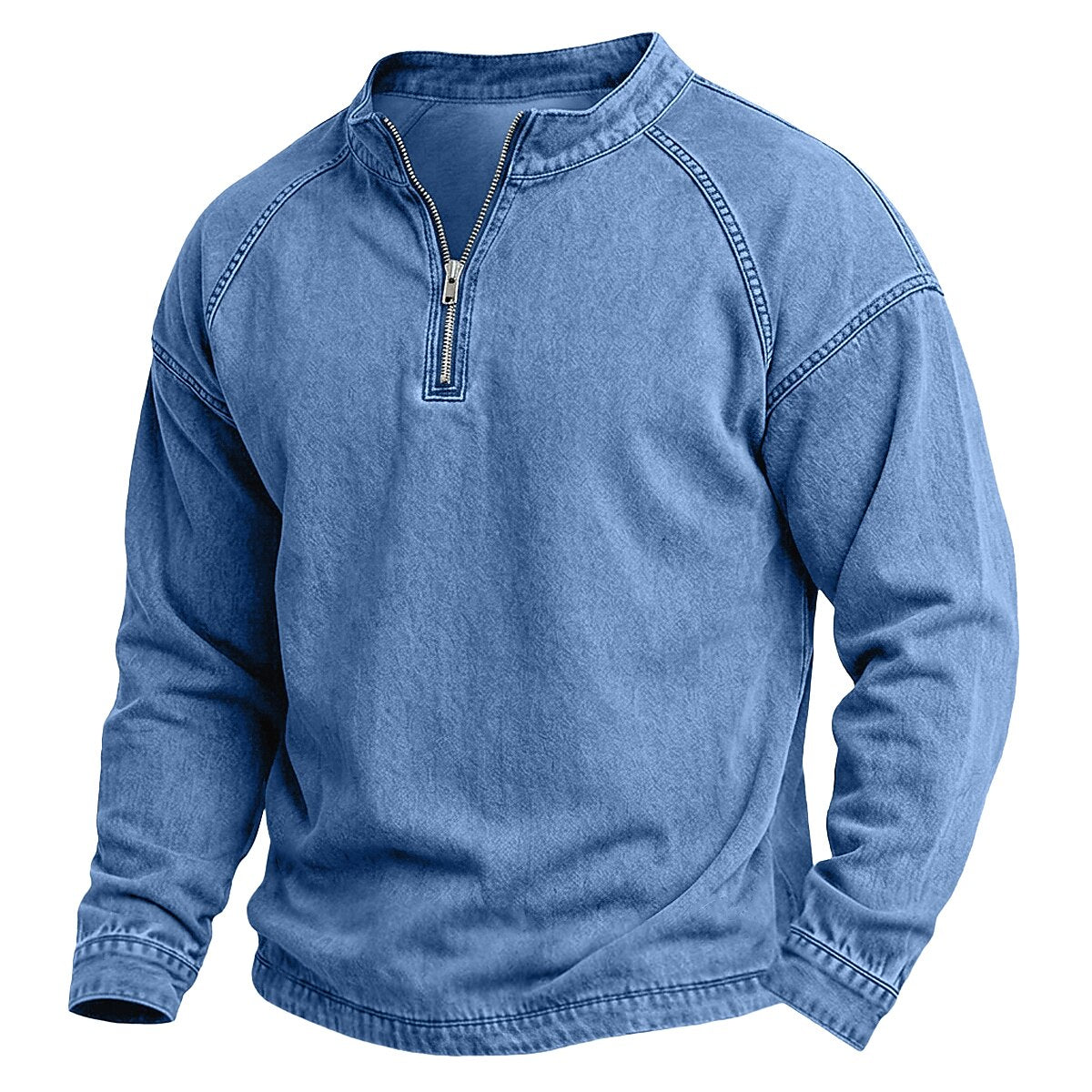 Half Zip Washed Cotton Henley Shirt