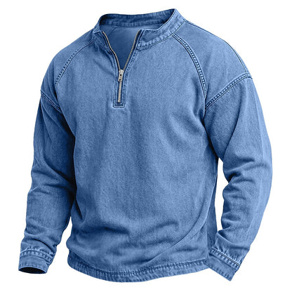 Half Zip Washed Cotton Henley Shirt