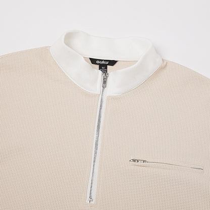 Half Zipped Waffle Polo Shirts