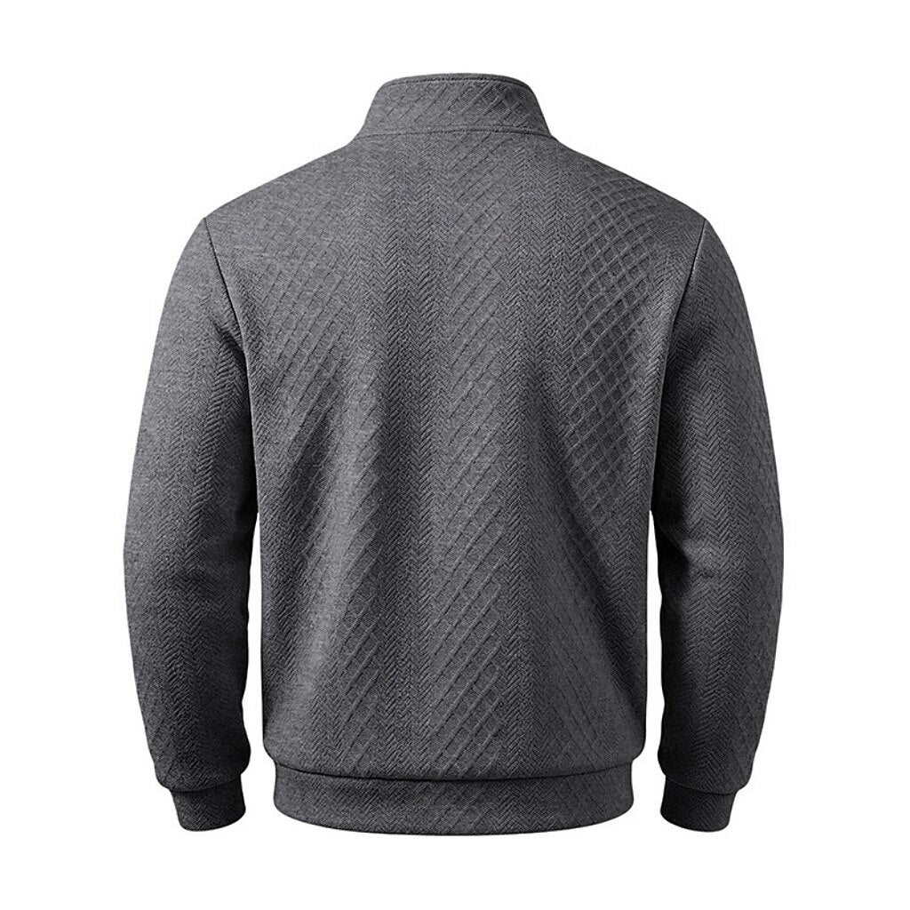Textured Jacquard Stand Collar Sweatshirt
