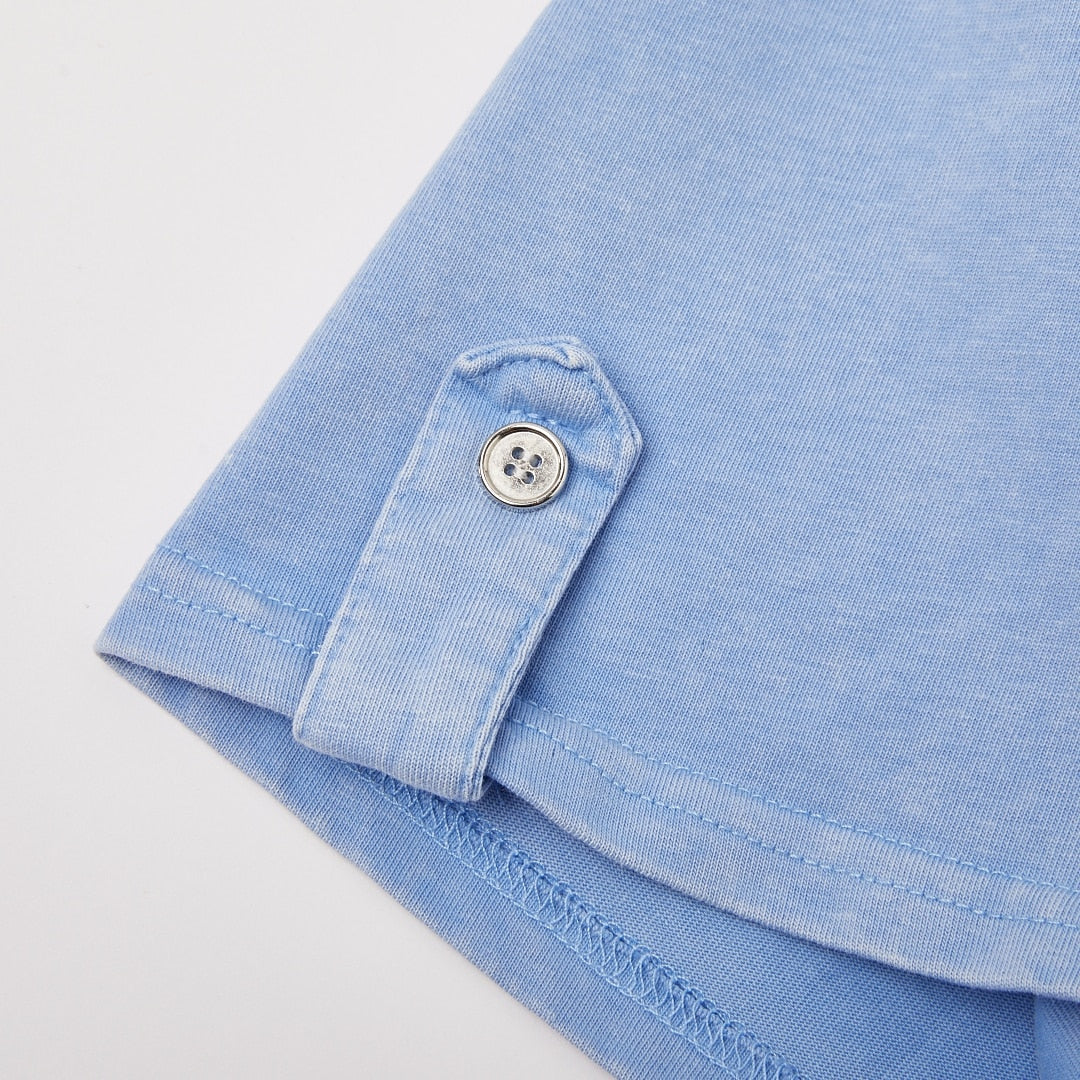 100% Cotton Henley T-Shirt-Vintage Washed Look