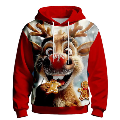 Christmas Rudolph Moose Holiday Pullover Hoodie