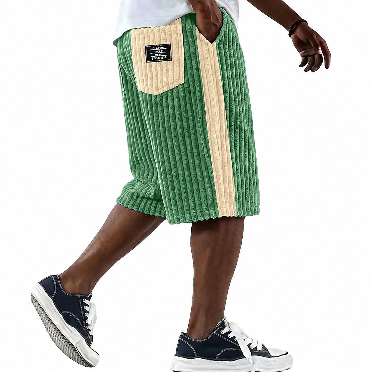 Textured Corduroy Shorts With Pocket