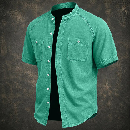 Washed Cotton Grandad Collar Shirt