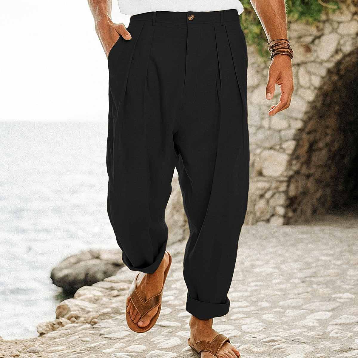 Men's Cotton Linen Pants - Comfortable Straight Leg
