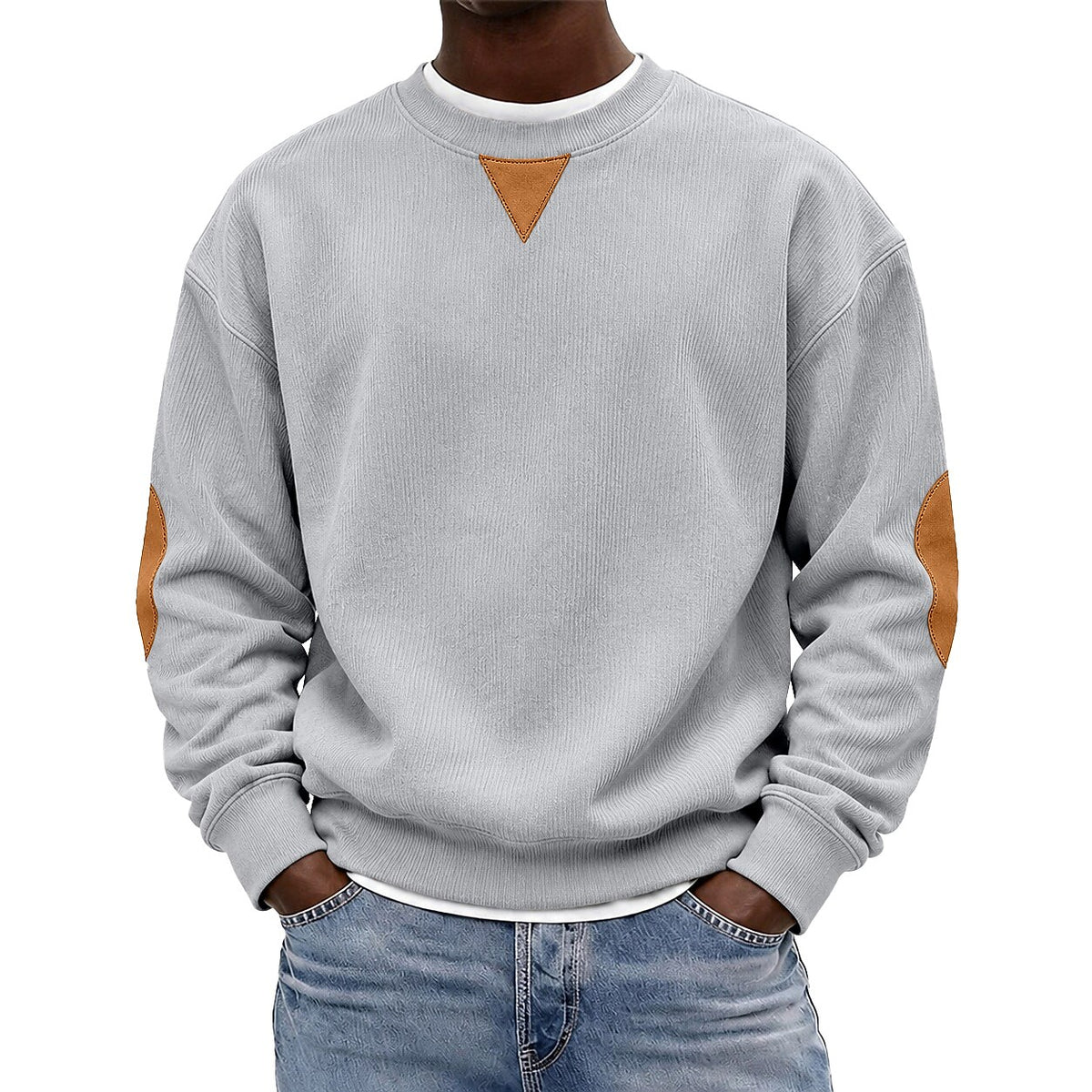Patchwork Corduroy Crew Neck Sweatshirt