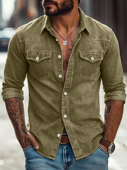 Vintage Washed Cotton Denim Work Shirt