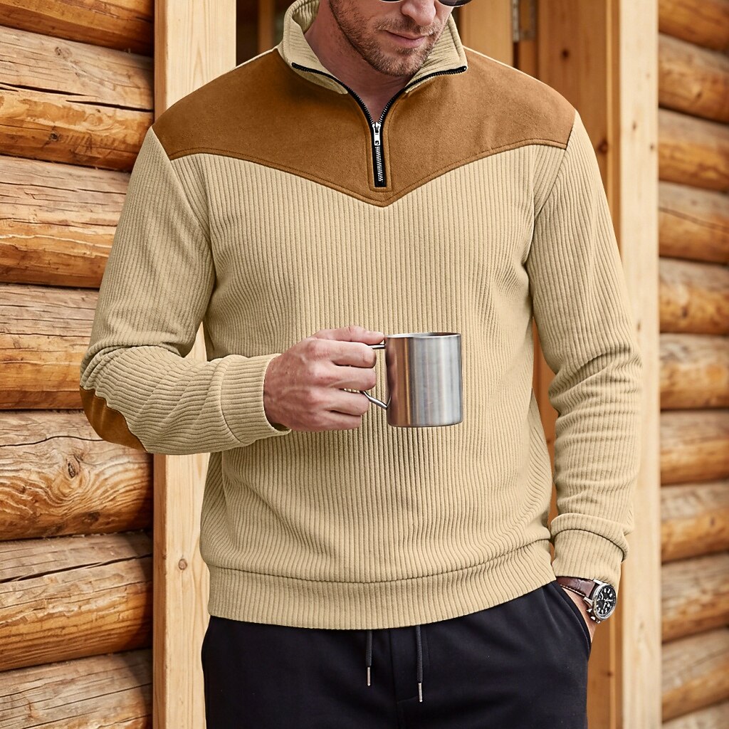 Colorblock Corduroy Quarter Zip Sweatshirt