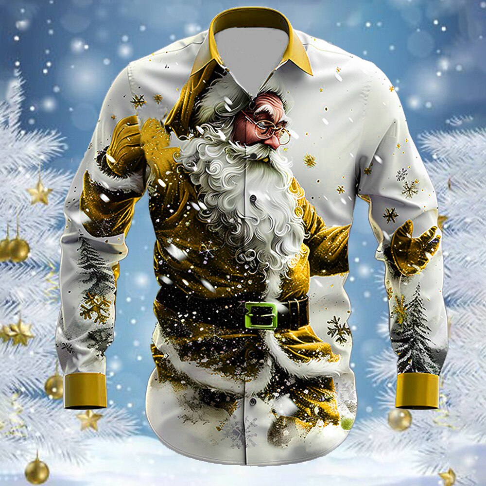 Men's Santa Christmas 3D Button-Up Shirt