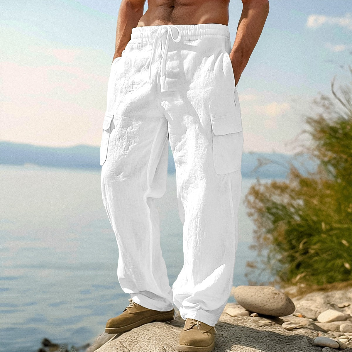 Men's Cotton Linen Pants - Baggy Casual Pants for Daily Comfort
