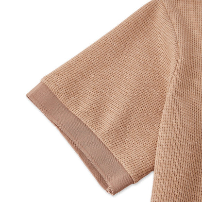 Textured Waffle Polo-Soft Summer Lapel Collar Shirt