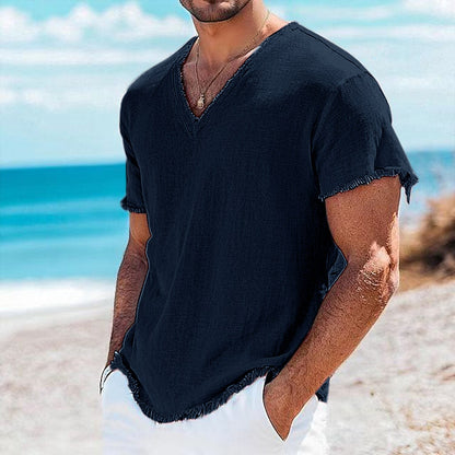 Breathable V-neck Linen Shirt