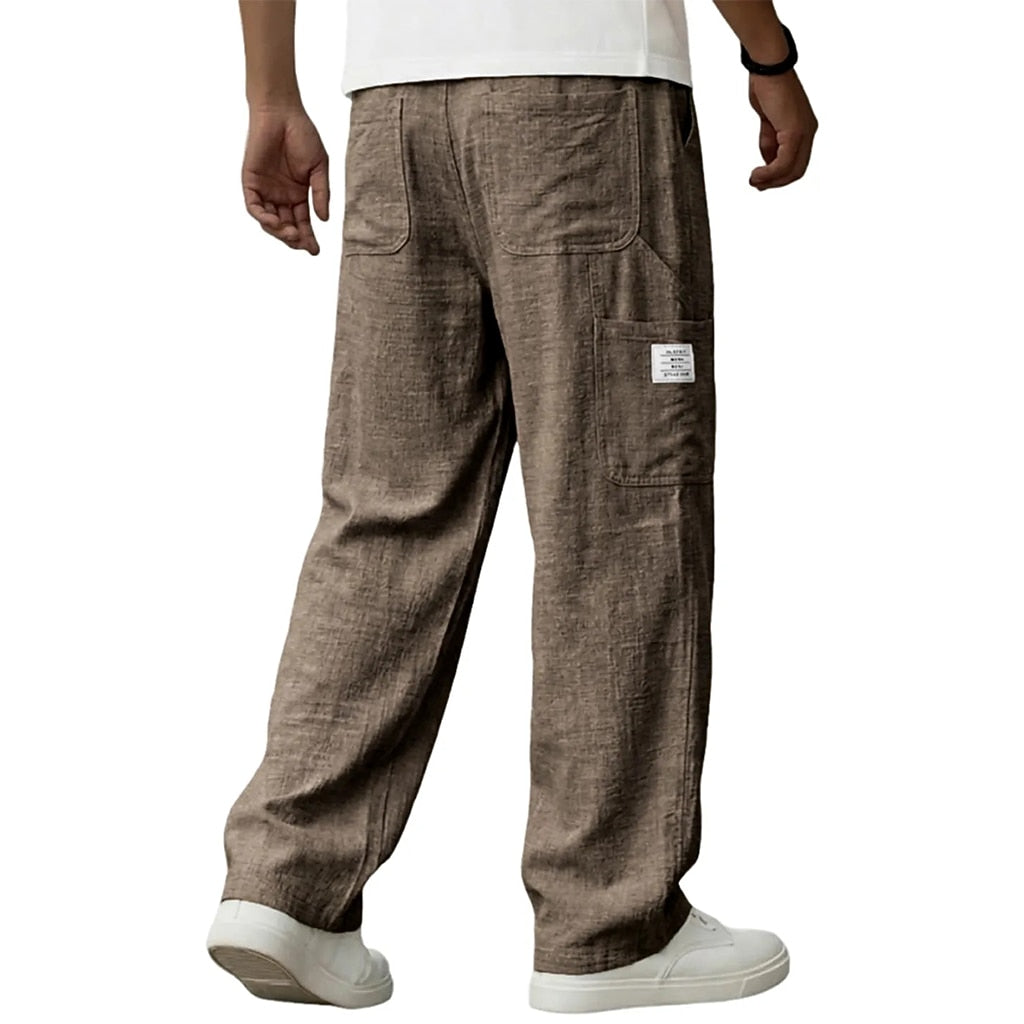 Casual Linen Pants for Men - Elastic Waist, Daily & Beach Wear