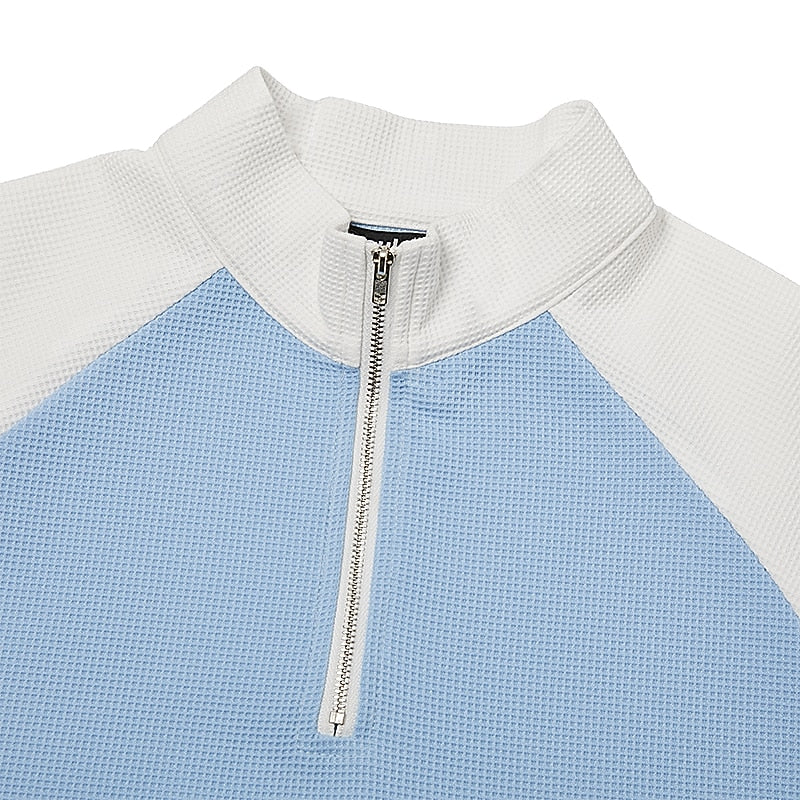 Colorblock Zipped Waffle Polo Shirts