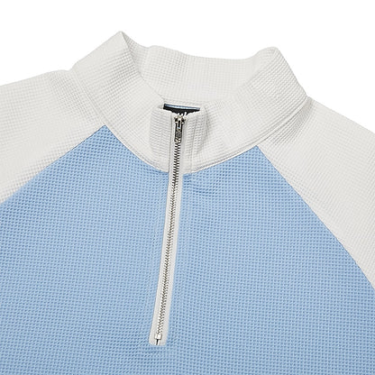 Colorblock Zipped Waffle Polo Shirts