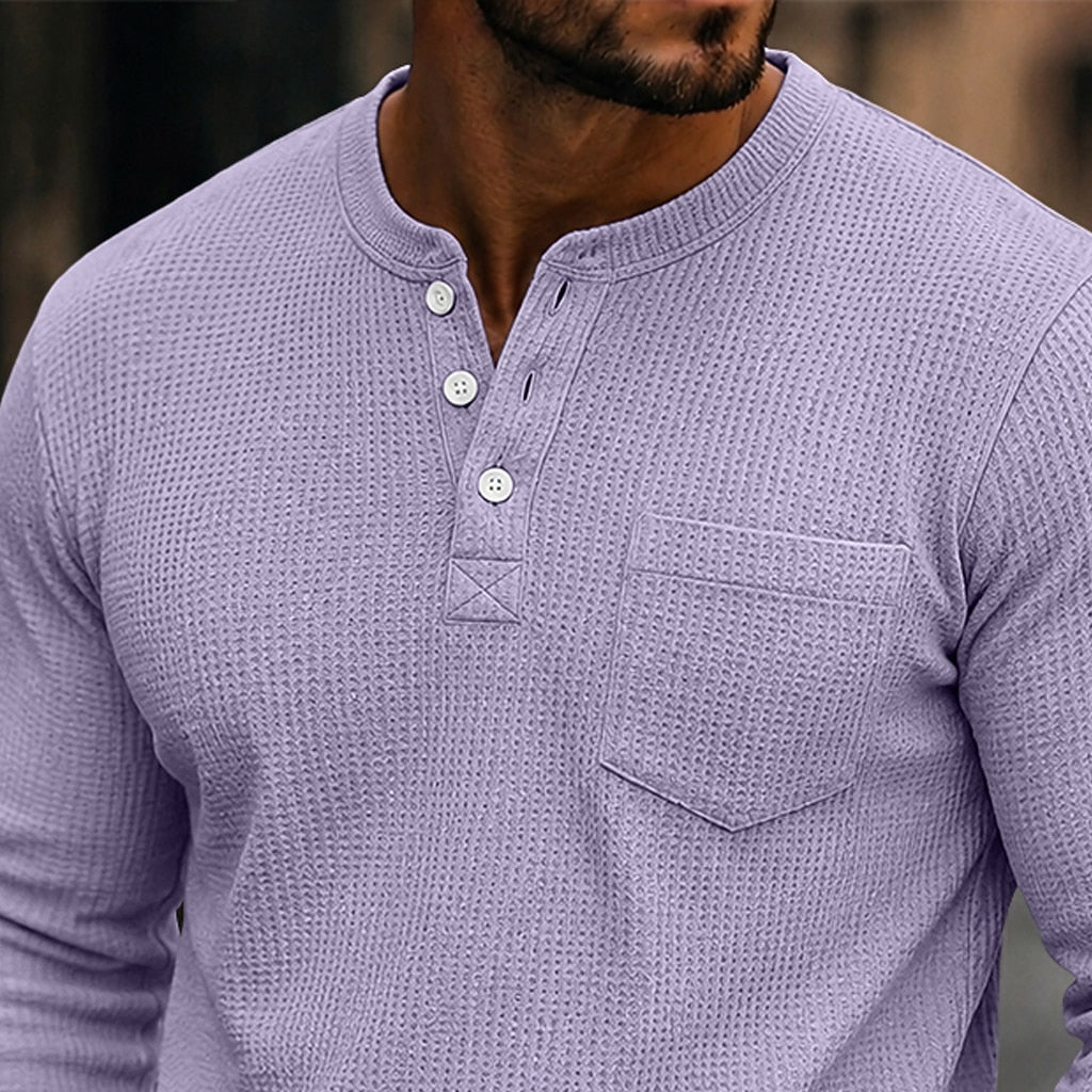 Soft Waffle Textured Button Henley