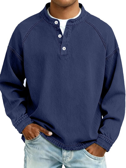 Retro Henley Shirt-100% Cotton Casual Long Sleeve