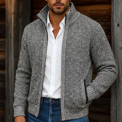 Fleece Ribbed Knit Zip Up Sweater Cardigan