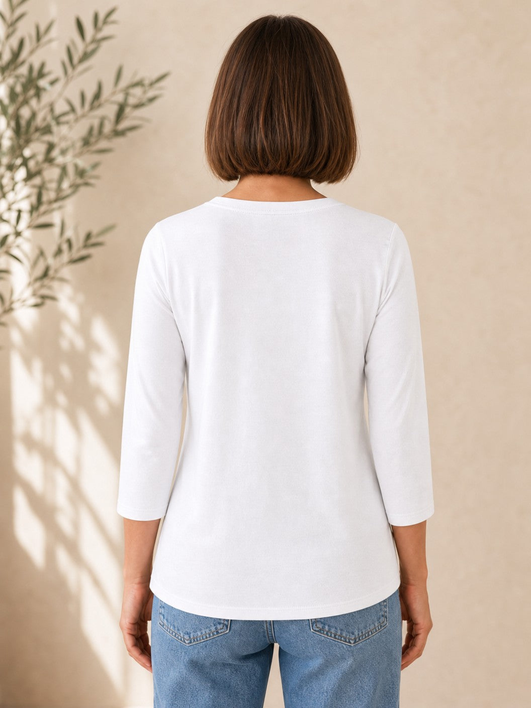 100% Cotton Solid 3/4 Length Sleeve Tee