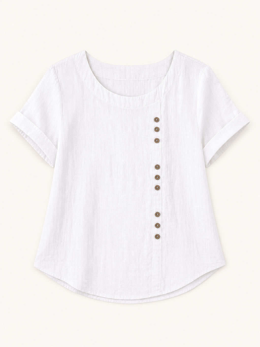 LoomBasics white 100% cotton short sleeve blouse with decorative side buttons
