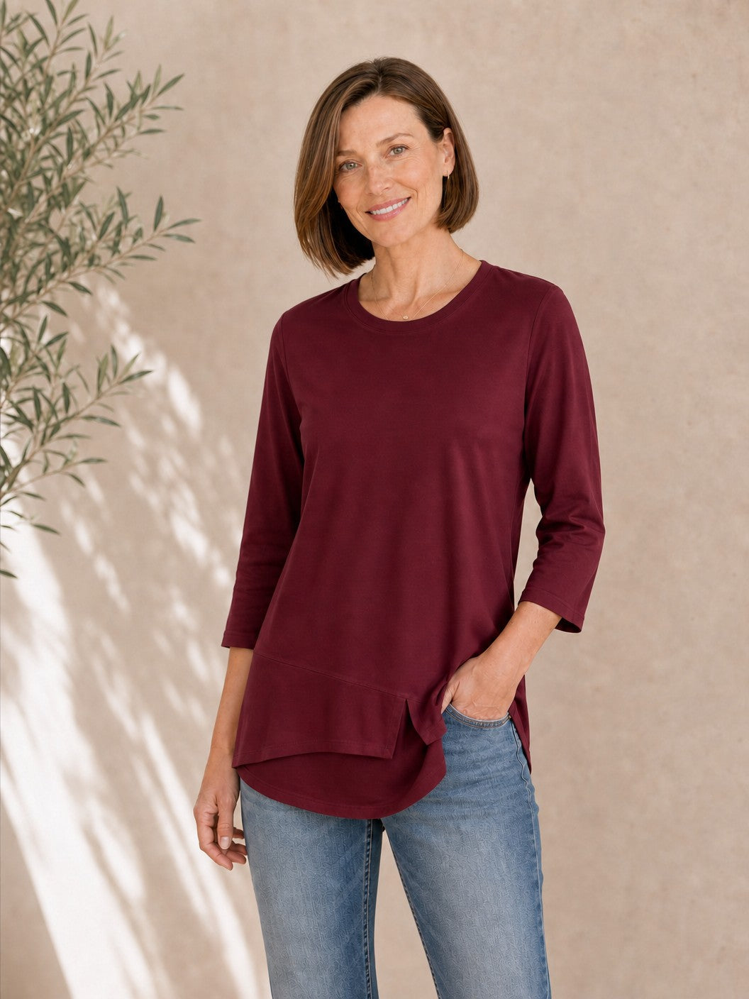 100% Cotton Solid 3/4 Length Sleeve Tee