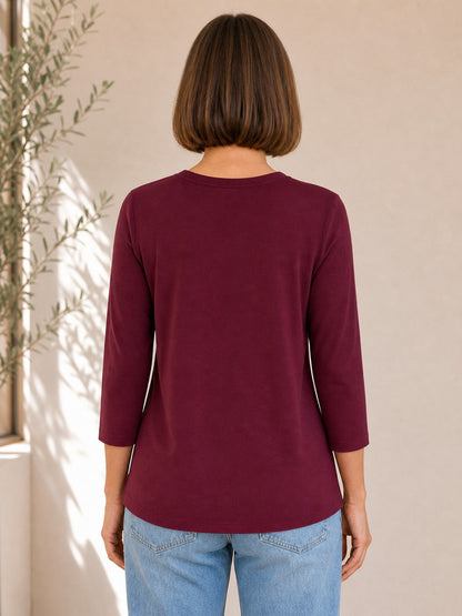 100% Cotton Solid 3/4 Length Sleeve Tee