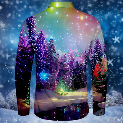 Christmas Tree Snowflake Pattern Button Shirt