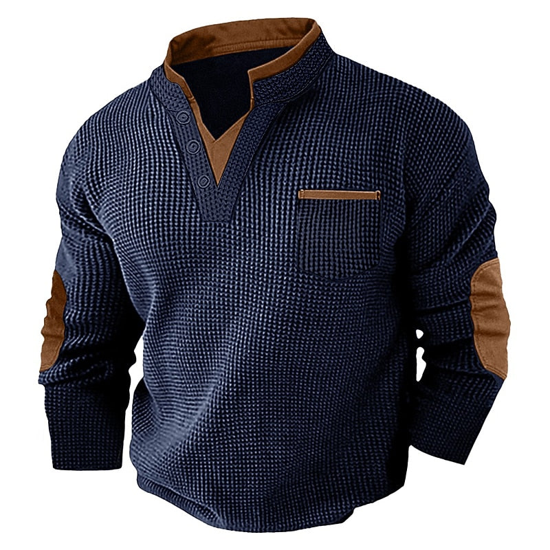 Colorblock V-neck Waffle Henley Shirts