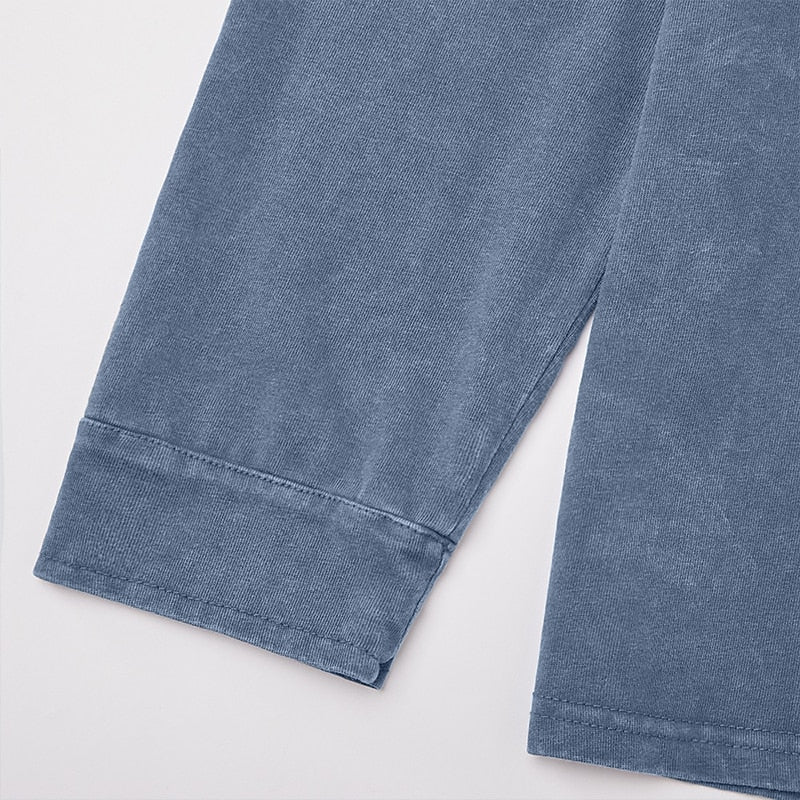 100% Cotton Henley T-Shirt-Vintage Washed Look