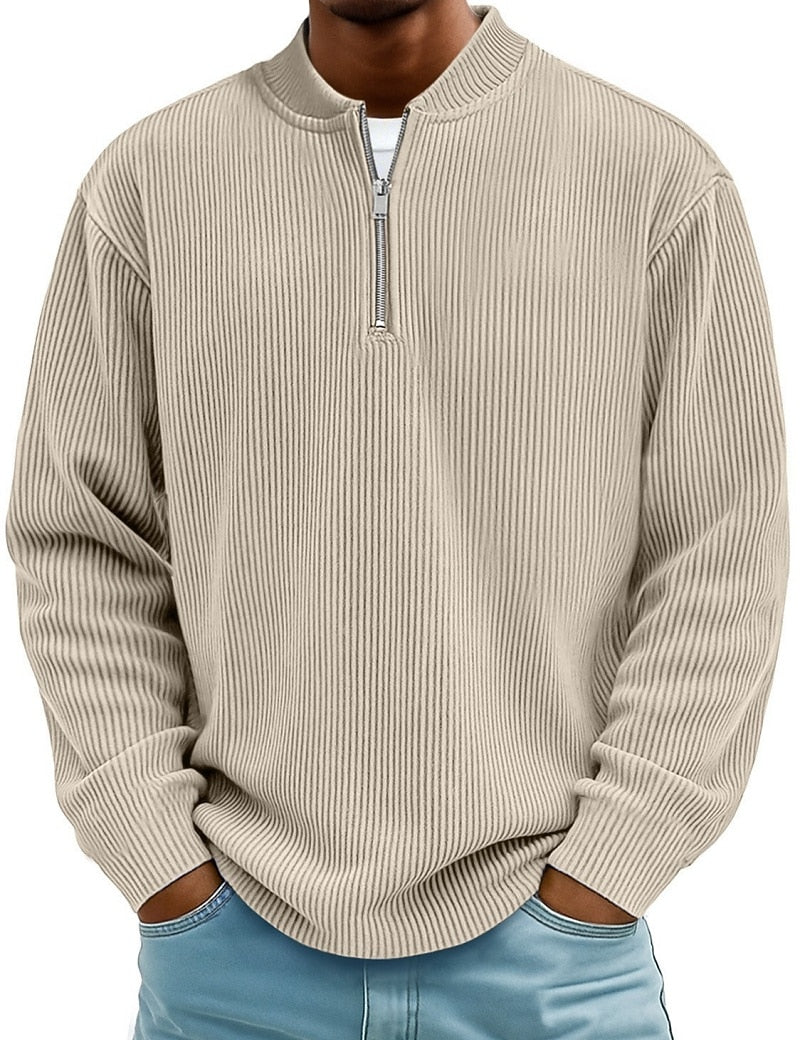 Breathable Zipped  Corduroy Henley Shirt