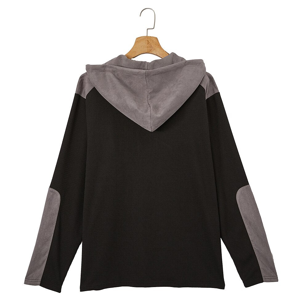 Lace Up Neck Hooded Waffle Henley Shirts