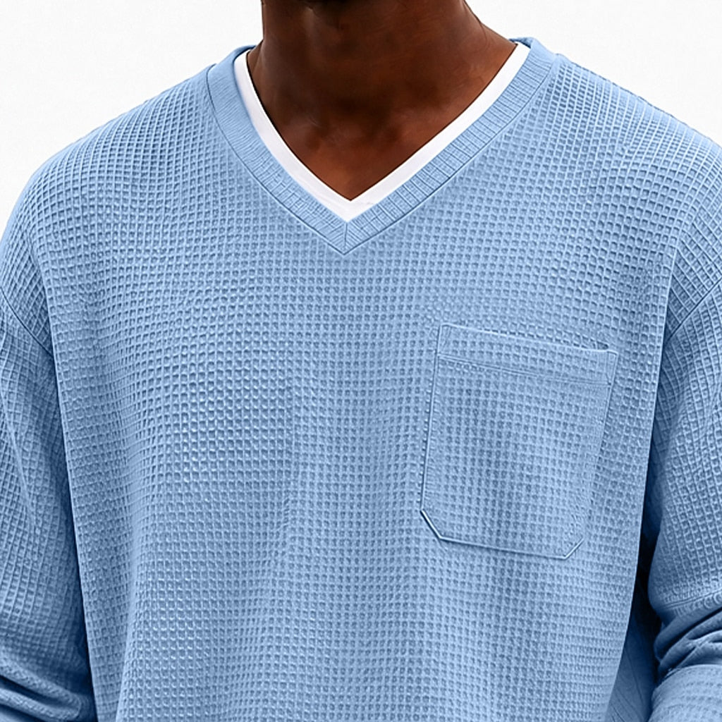 Relaxed V-neck Waffle T-Shirt