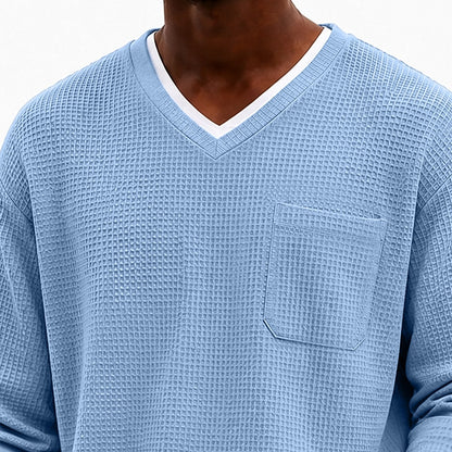 Relaxed V-neck Waffle T-Shirt