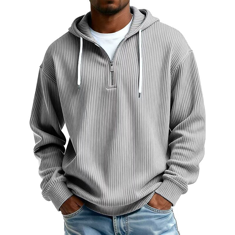 Textured Corduroy Quarter Zip Hoodie