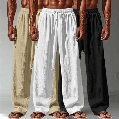 3PCS Cotton Linen Pants - Baggy Drawstring Casual Pants