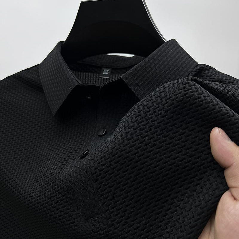 Basic Waffle Polo Shirt-Casual Short Sleeve Men's Top