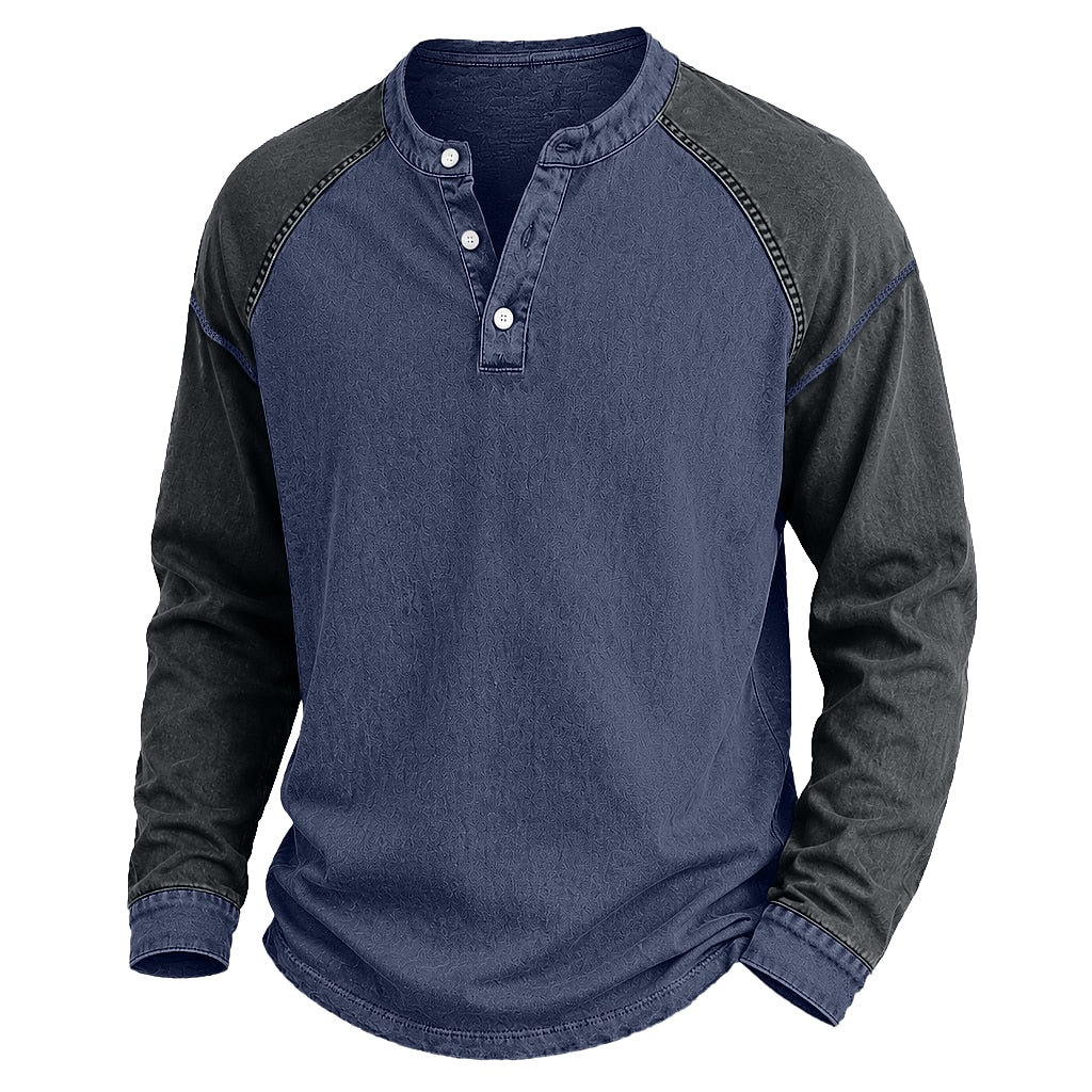 Colorblock Washed Cotton Henley Shirt